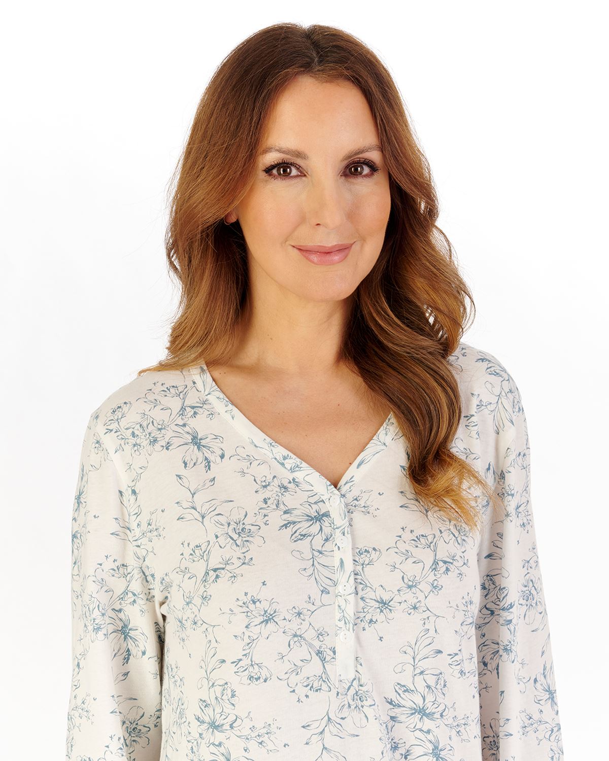 Slenderella Womens Outline Floral Cotton 45" Long Sleeve Nightdress