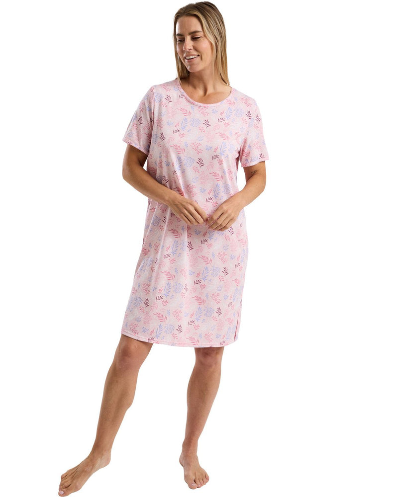 Marlon Womens Autumn Leaf Jersey Knee Length Nightdress