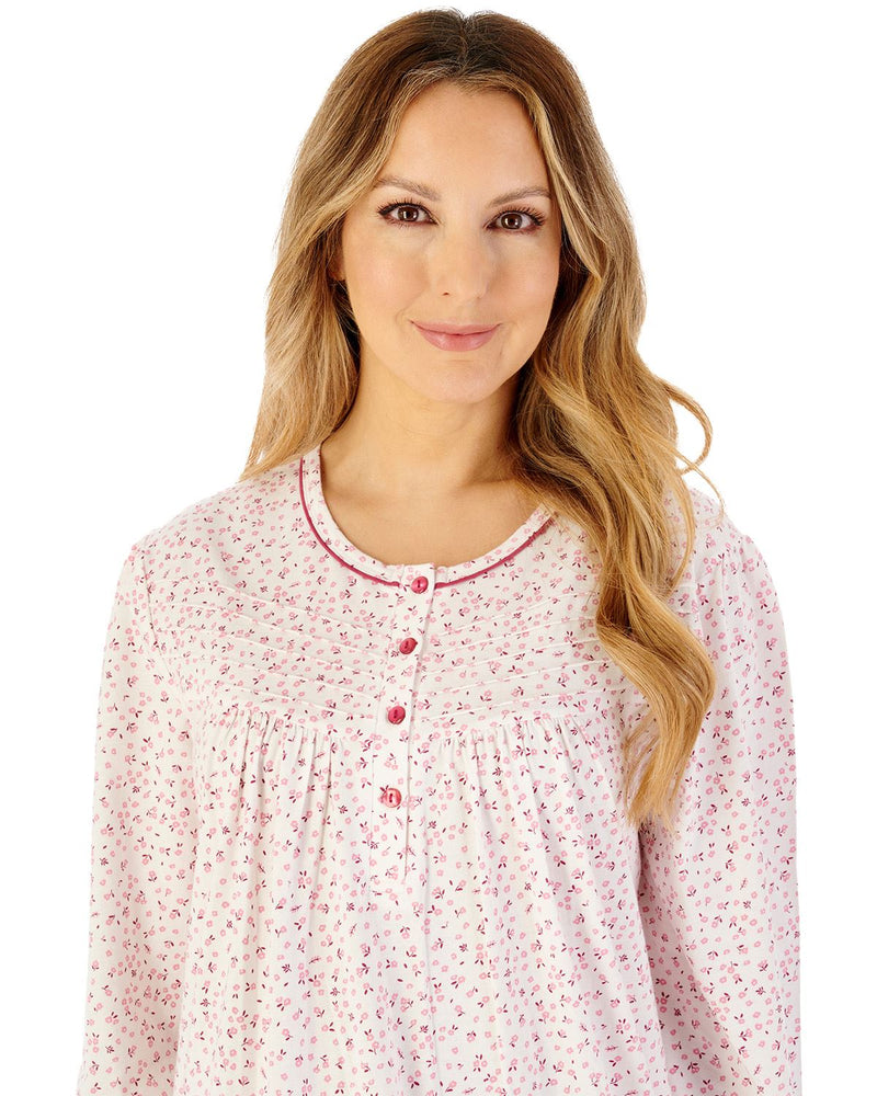 Slenderella Womens Ditsy Print 45" Long Sleeve Jersey Nightdress
