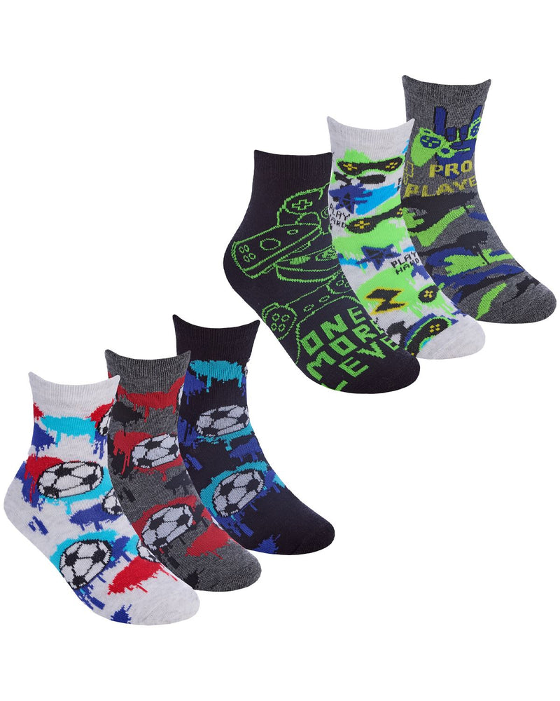 Boys 6 Pack Football/Gaming Socks