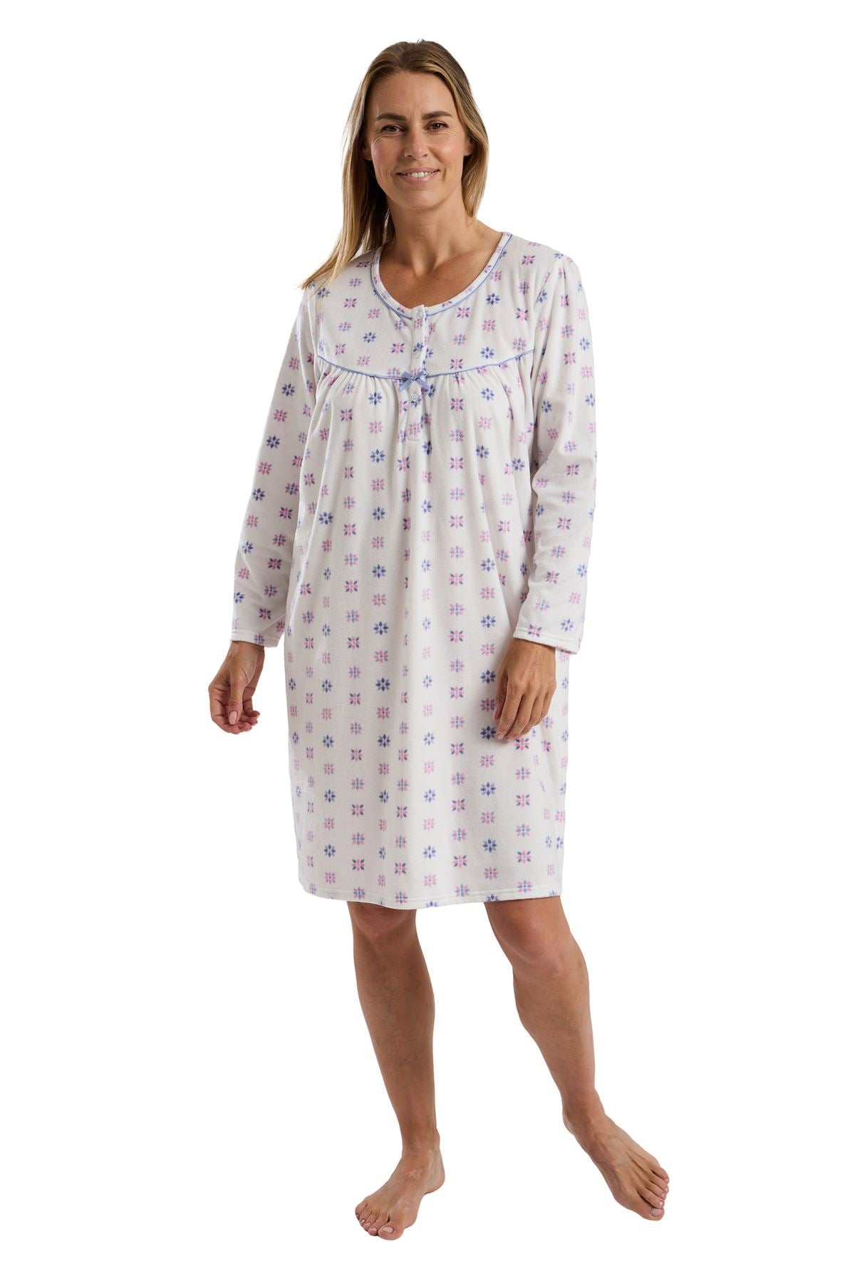 Marlon Womens Geo Floral 40" Fleece Nightdress