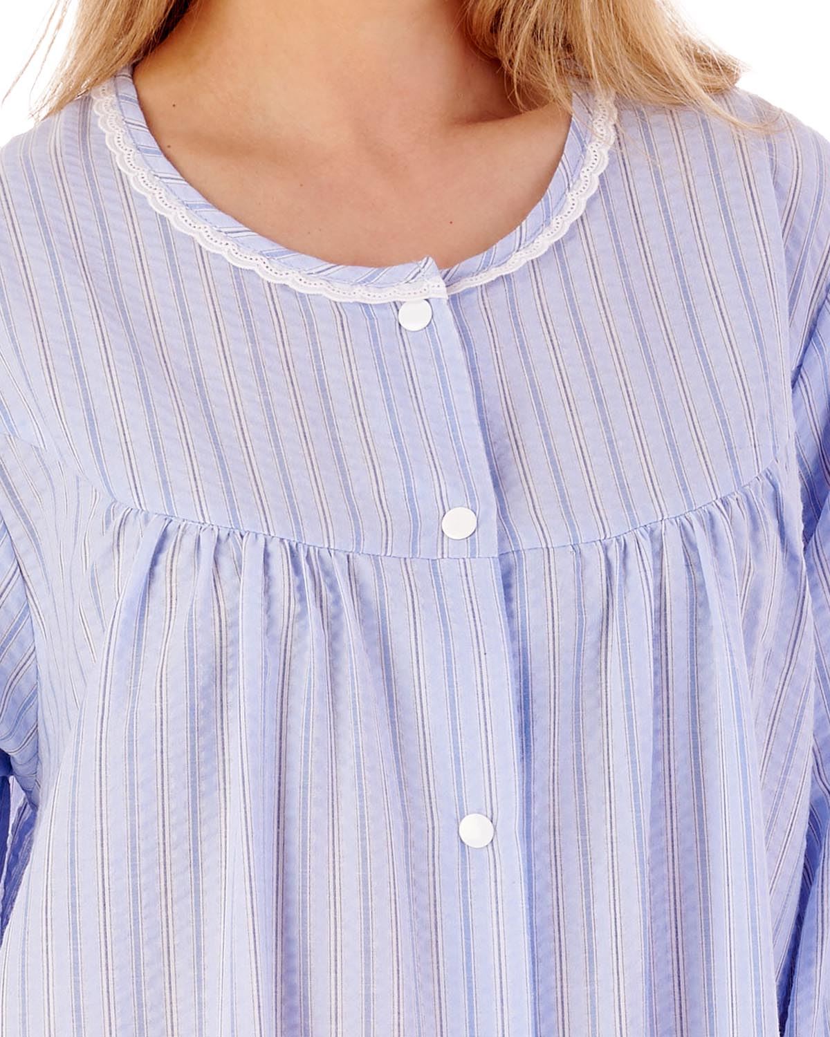 Slenderella Womens 45" Seersucker Round Neck Dressing Gown