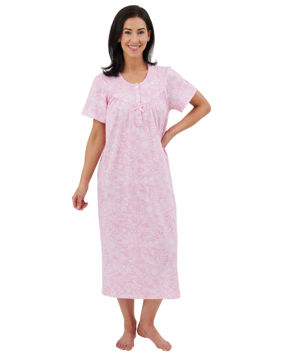 Marlon Womens Linear Floral 45" Short Sleeve Nightie