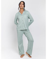 Loungeable Womens Marl Brushed Rib Buttoned Pyjamas
