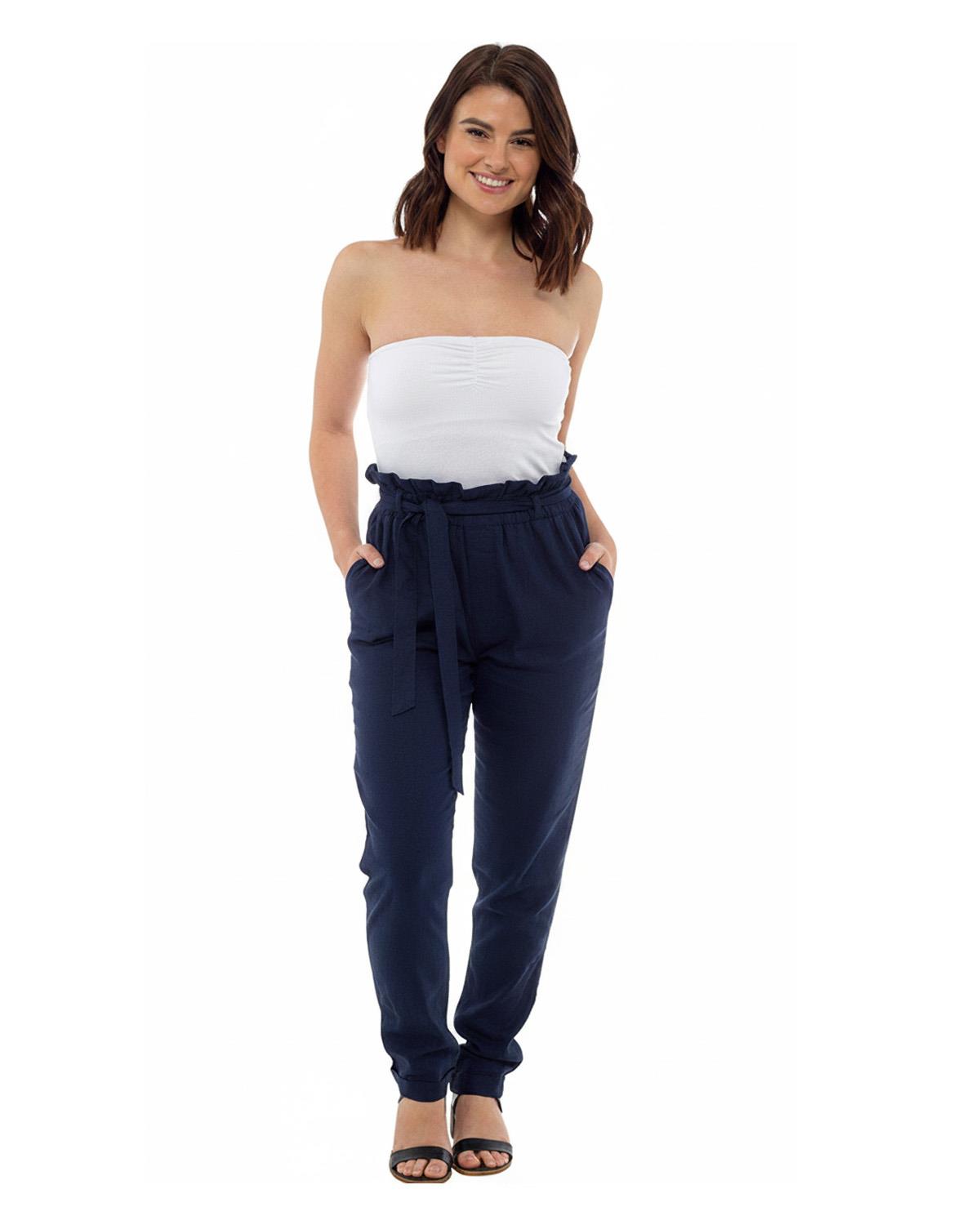 Indigo Roc Womens Linen Paperbag Waist Trousers