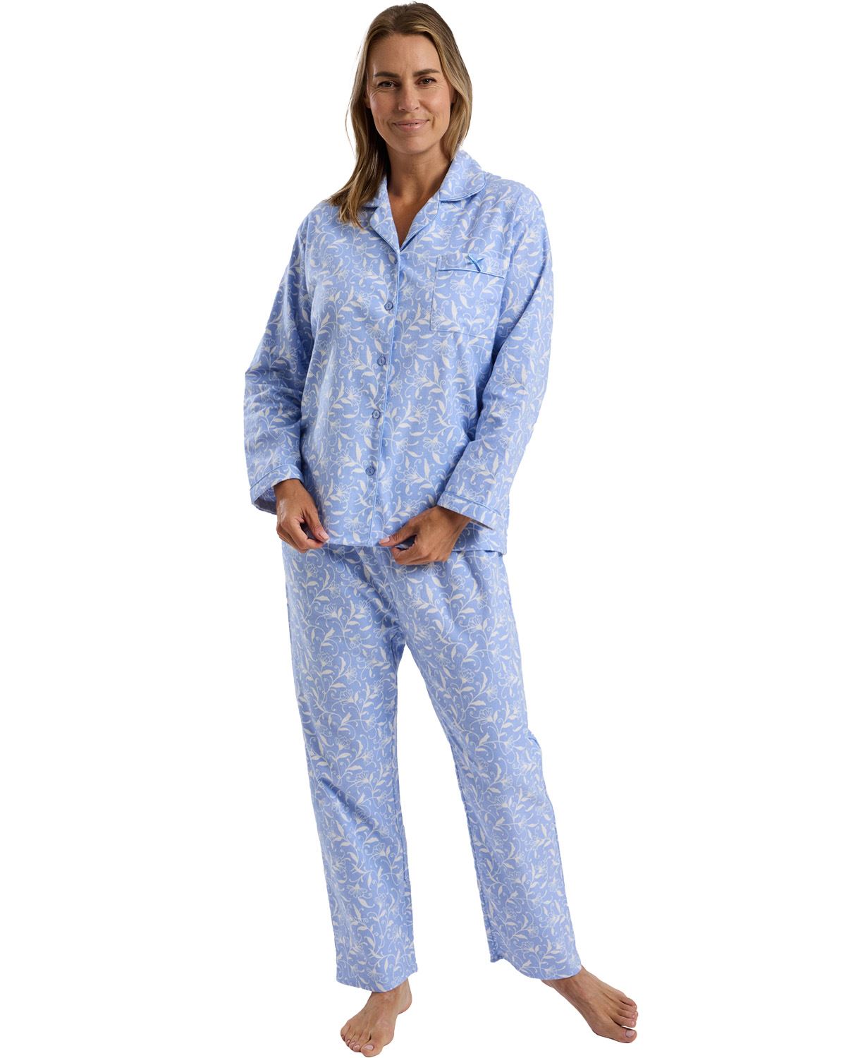 Marlon Womens Pretty Floral Wincey Button Pyjamas