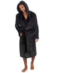 Huggable Mens Contrast Flannel Fleece Hooded Robe