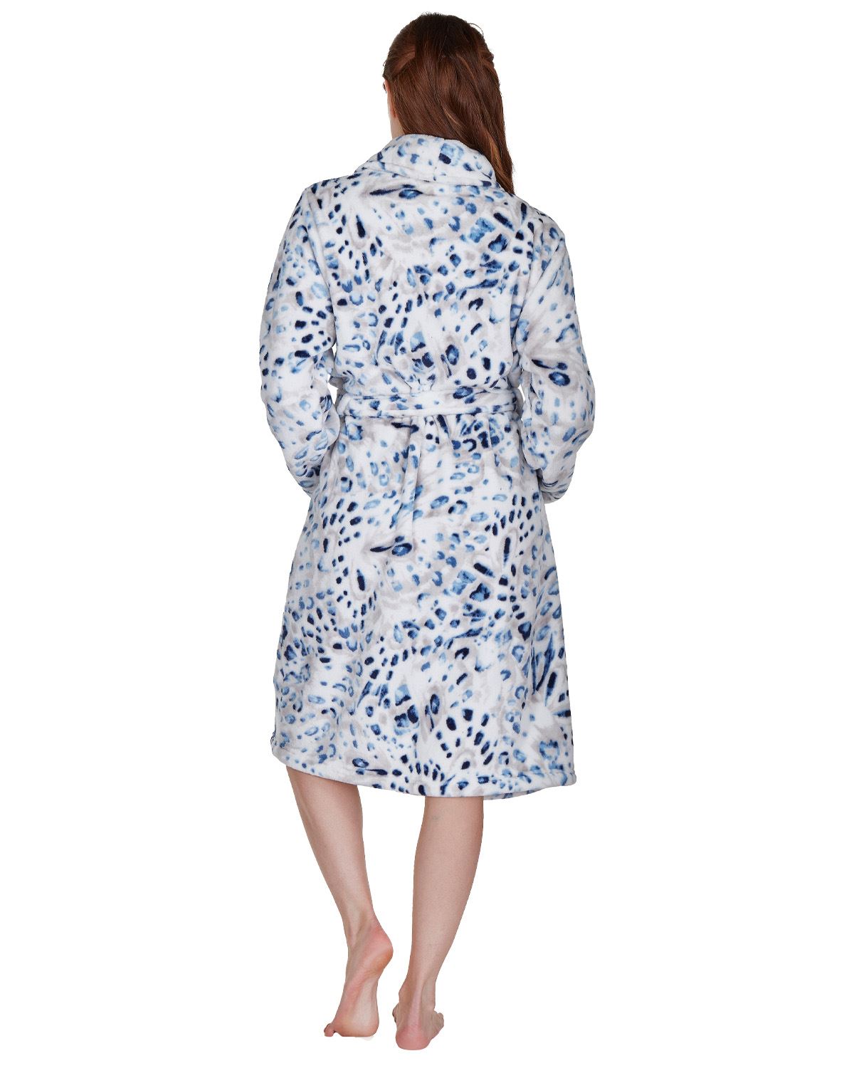 La Marquise Womens 'Blue Leopard' Supersoft Shawl Collar Robe