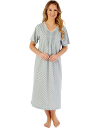 Slenderella Womens Geo Print 45" Jersey Short Sleeve Cotton Nightdress
