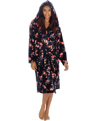 Forever Dreaming Womens Plush Floral Print Hooded Robe