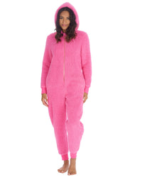 Huggable Womens Borg Zip Hooded Onesies