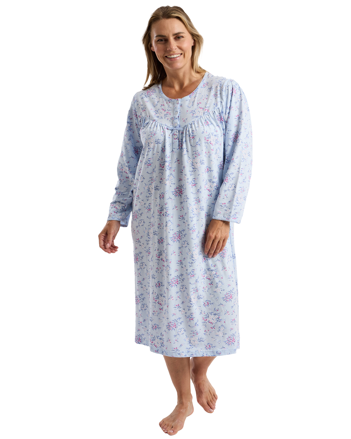 Marlon Womens Bouquet Pastel 45" Long Sleeve Nightdress