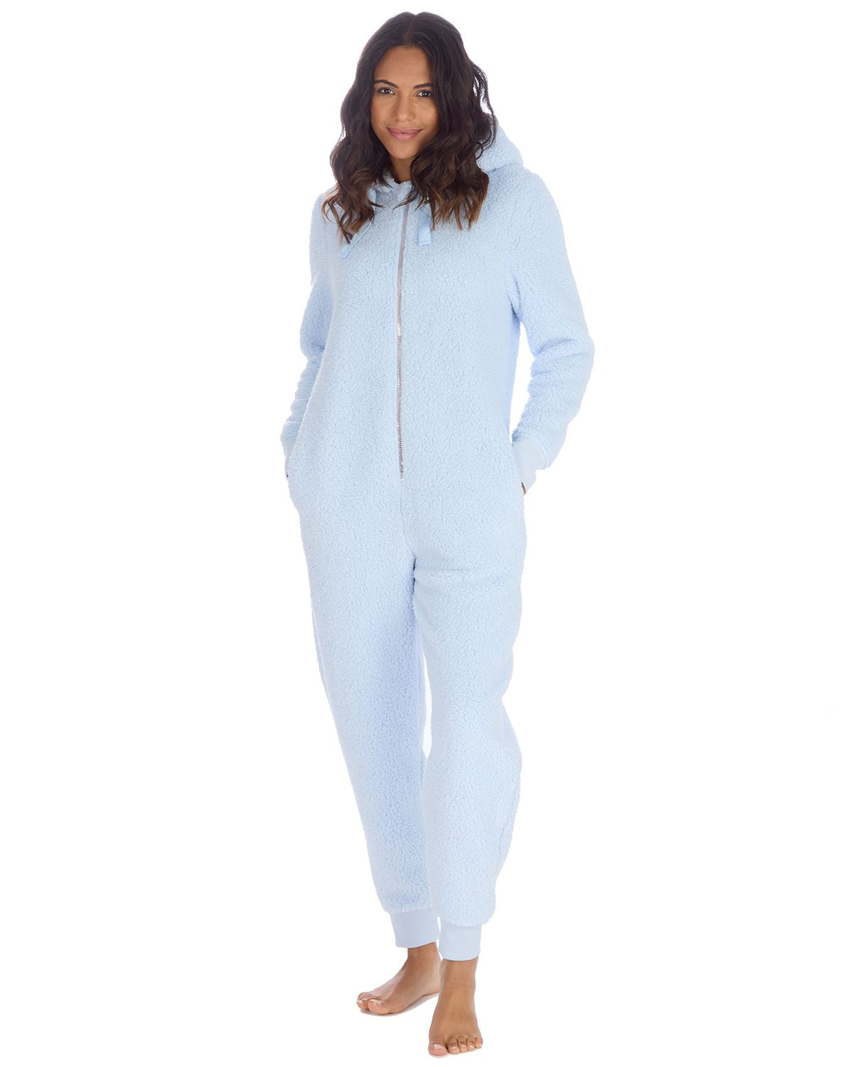 Huggable Womens Borg Zip Hooded Onesies