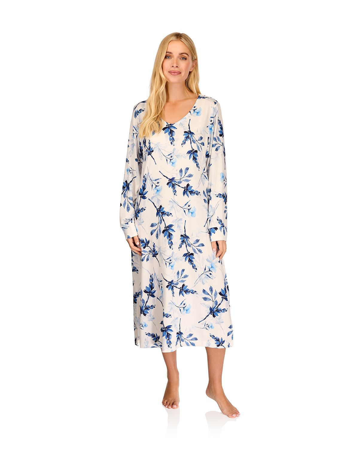 La Marquise Womens 'Berry & Blue' 43" & 50" Long Sleeve Jersey Nightie