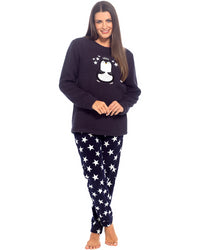 Wolf and Harte Womens Penguin Sherpa Top with Fleece Pants Pyjamas
