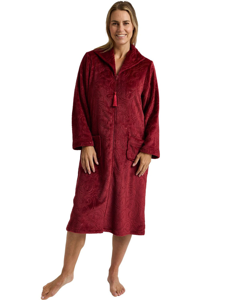 Marlon Womens Swirl Fleece Zip Housecoat