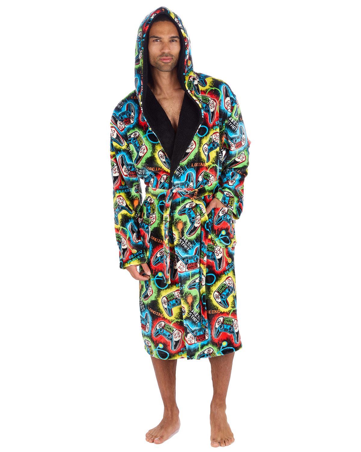 Huggable Mens Hooded Fleece Gamer Dressing Gown