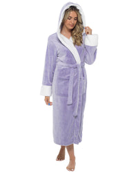 Womens Polished Fleece Sherpa Trim Dressing Gown