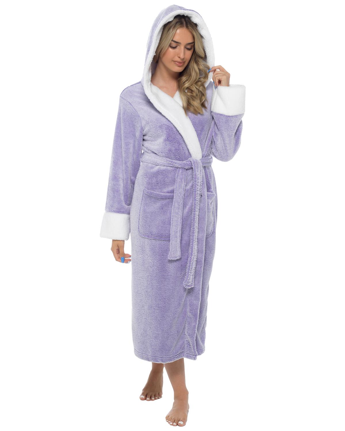 Womens Polished Fleece Sherpa Trim Dressing Gown