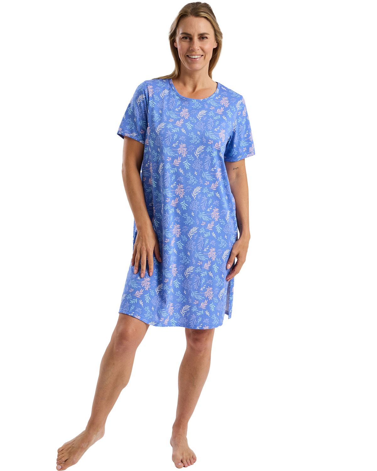 Marlon Womens Autumn Leaf Jersey Knee Length Nightdress