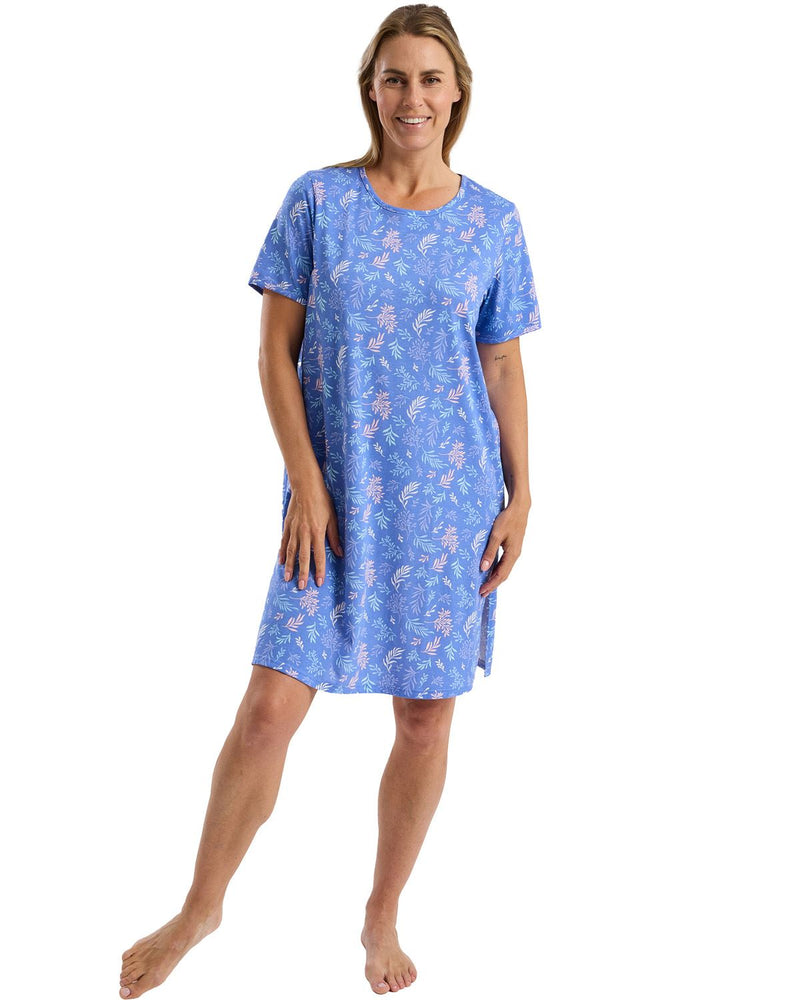 Marlon Womens Autumn Leaf Jersey Knee Length Nightdress