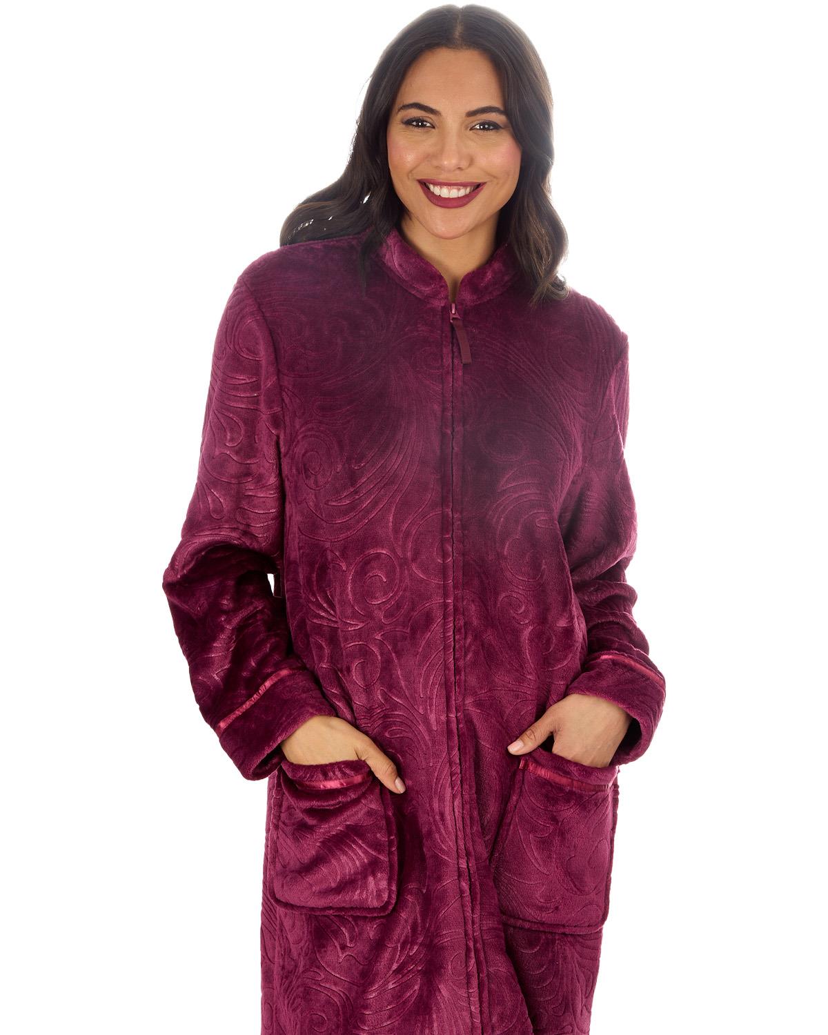 Womens Embossed Zip Dressing Gown
