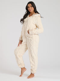 Loungeable Womens Cable Cut Faux Fur Trim Onesie