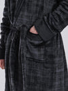 Loungeable Mens Black Check Fleece Dressing Gown