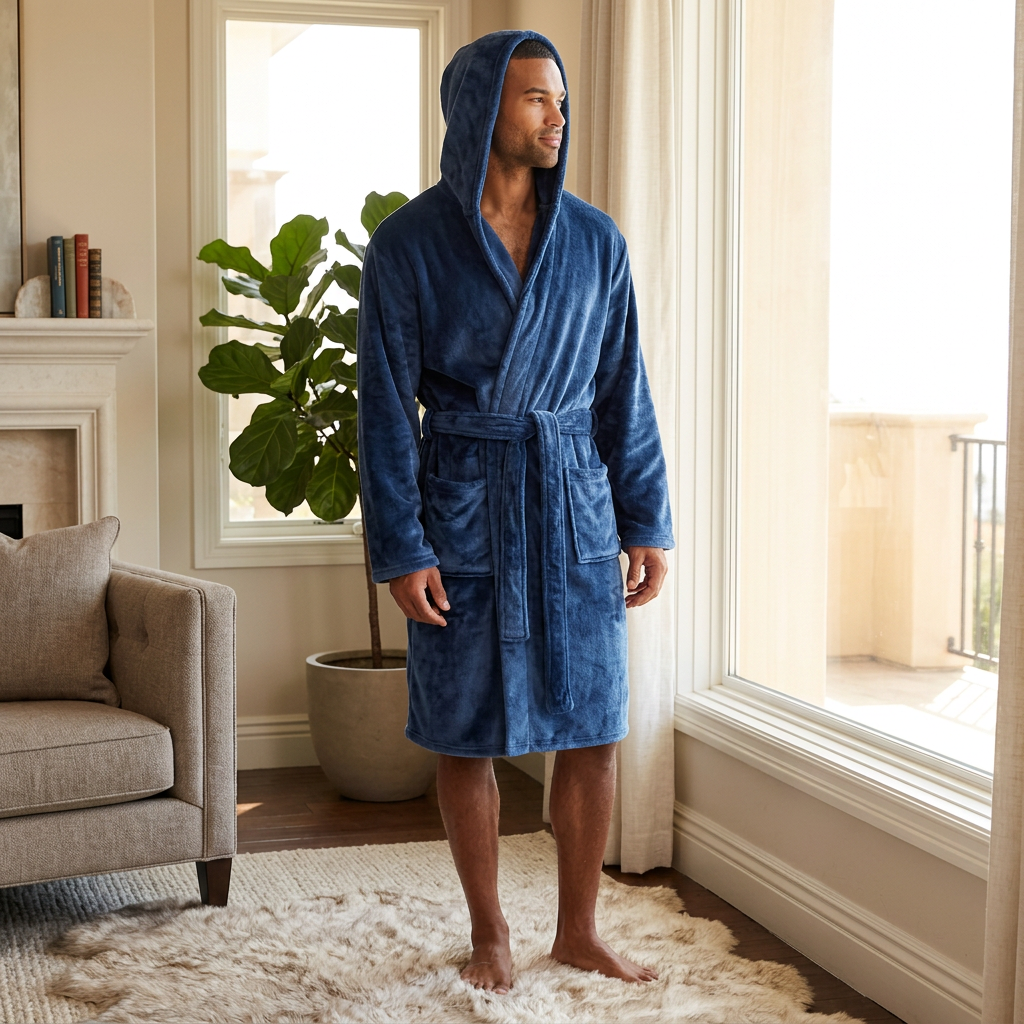 Slumber Hut Mens Polished Hooded Dressing Gown