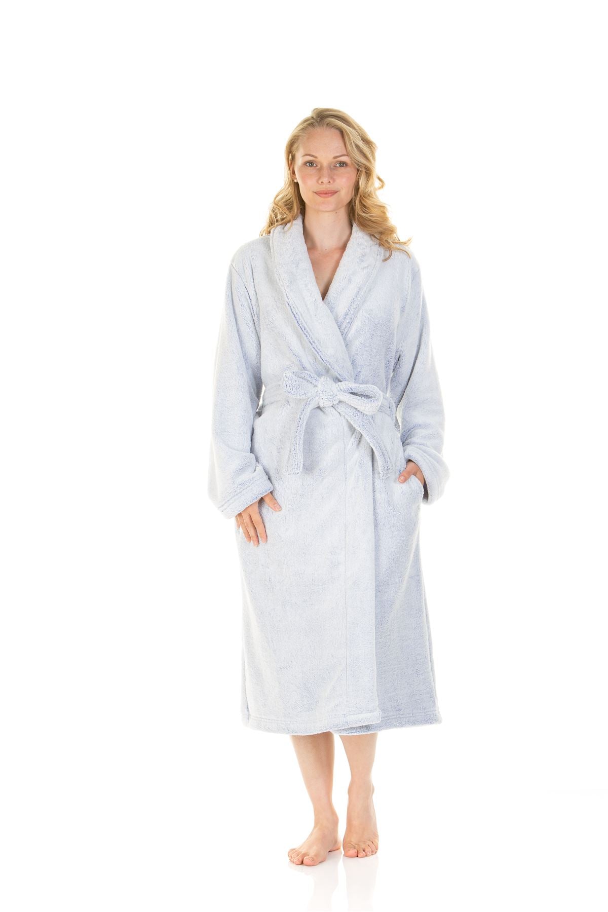 Ladies Super Soft Fleece Longpile Shawl Collar Wrap Dressing Gown Robe