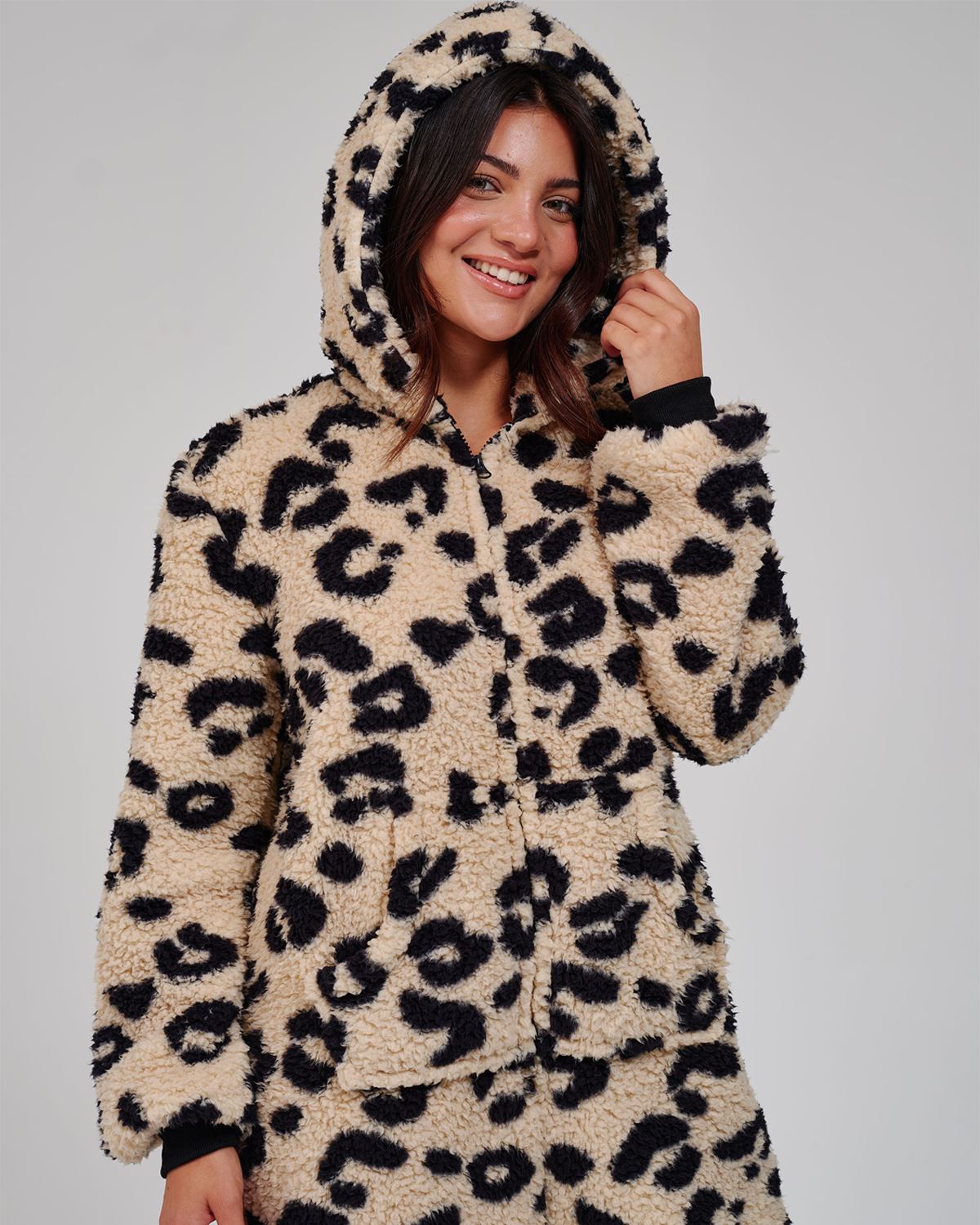 Loungeable Womens Leopard Print Borg Fleece Onesie