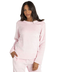 Forever Dreaming Womens Ribbed Stripe Fleece Lounge Set