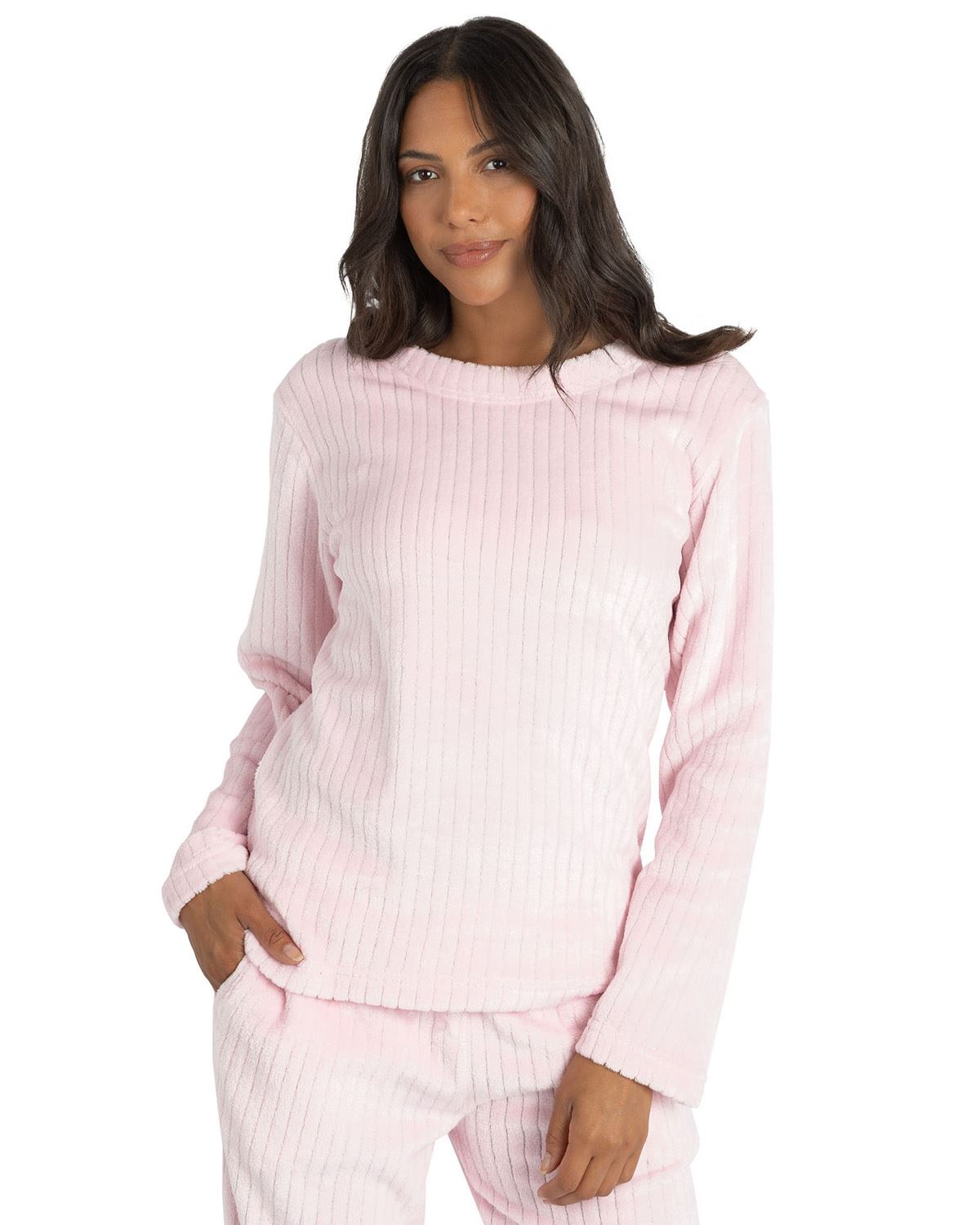 Forever Dreaming Womens Ribbed Stripe Fleece Lounge Set