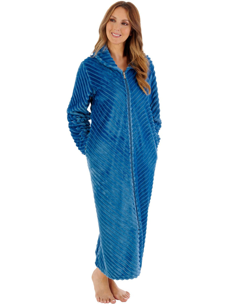 Slenderella Women Supersoft Rib Fleece 50" Zipped Housecoat