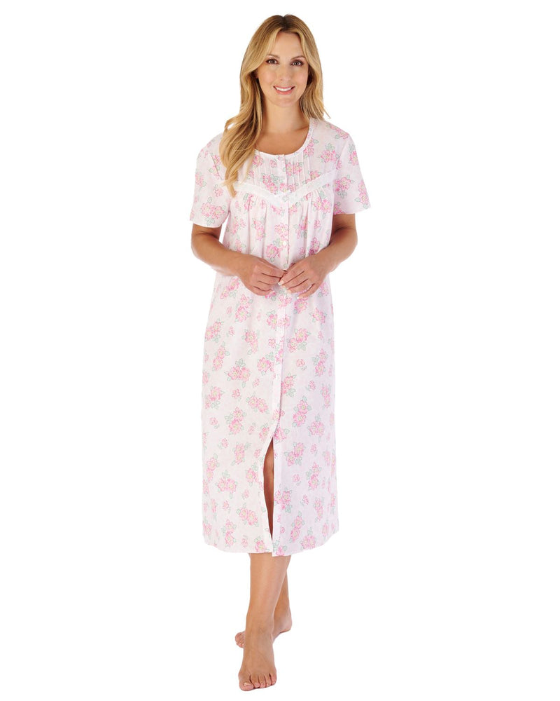 Slenderella Womens 46" Shadow Leaf Floral Button Cotton Nightie
