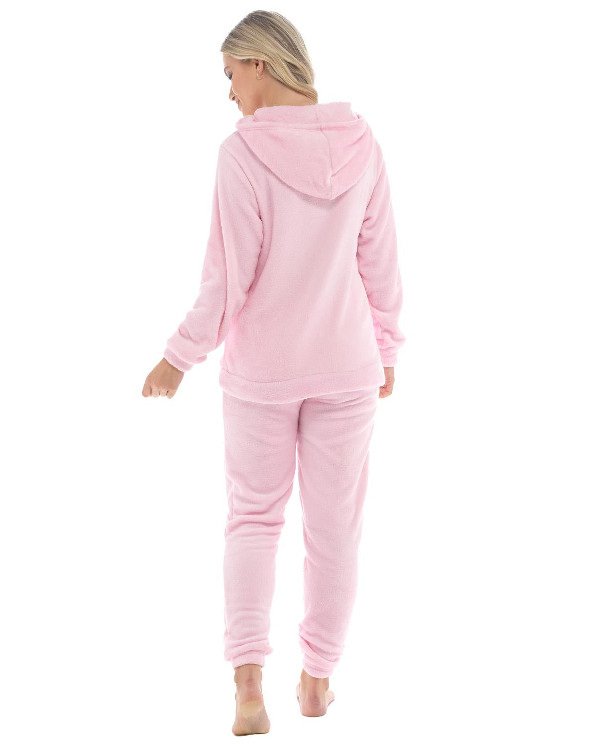 Womens Polished Fleece Slogan Hooded Pyjamas
