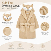 Girls Beige Fox Dressing Gown