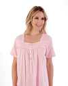 Slenderella Womens 42" Dobby Dot Short Sleeve 100% Cotton Nightie