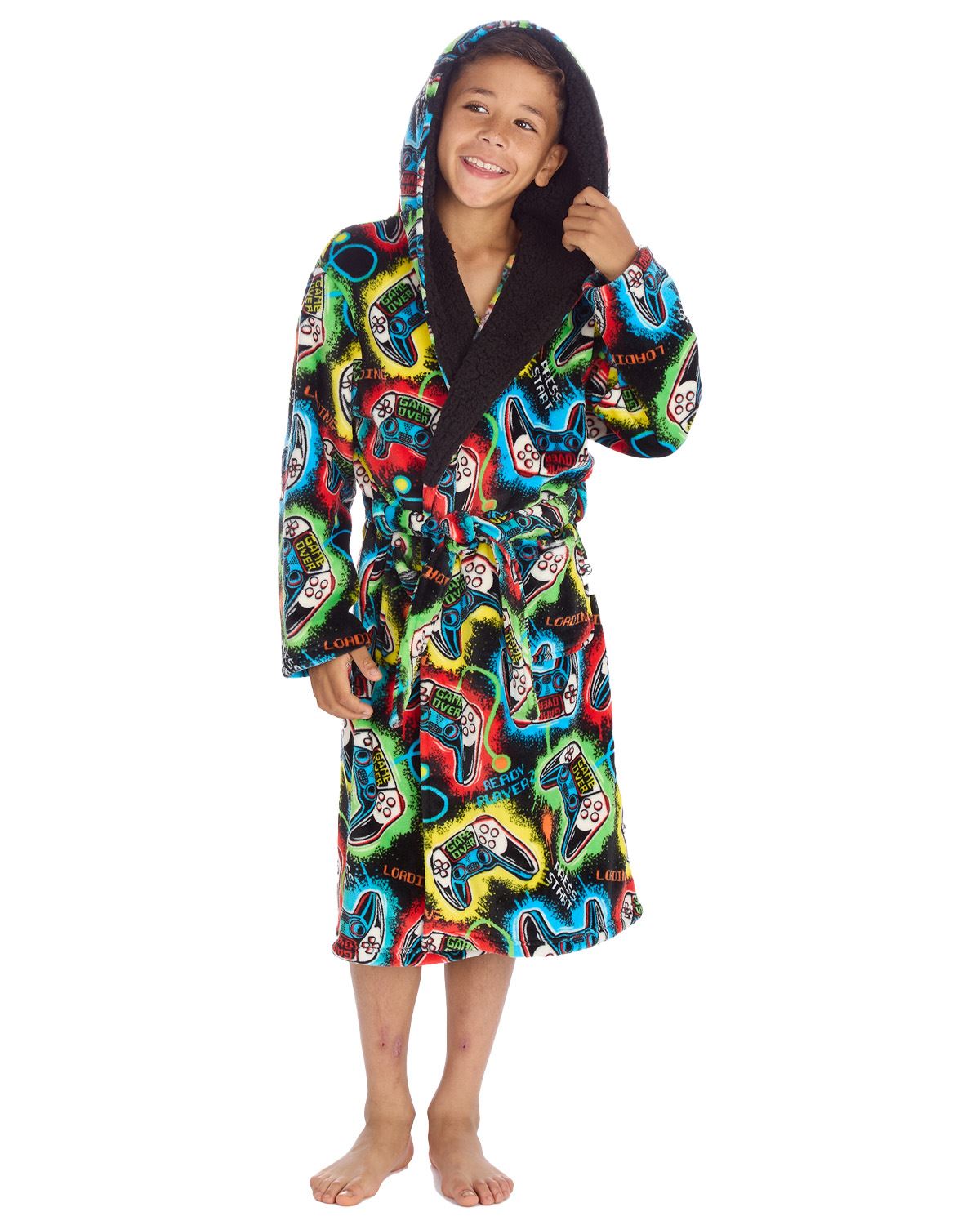 Huggable Kids Hooded Fleece Gaming Dressing Gown