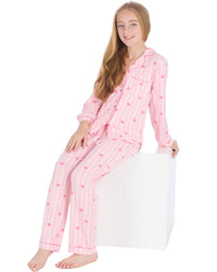 Womens & Girls Pyjamas Set Teddy Bear or Pink Heart Stripe
