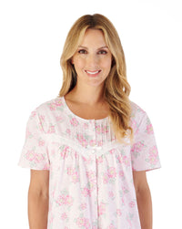 Slenderella Womens 46" Shadow Leaf Floral Button Cotton Nightie