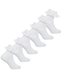 6 Pairs Girls Frilly Lace Ankle Socks