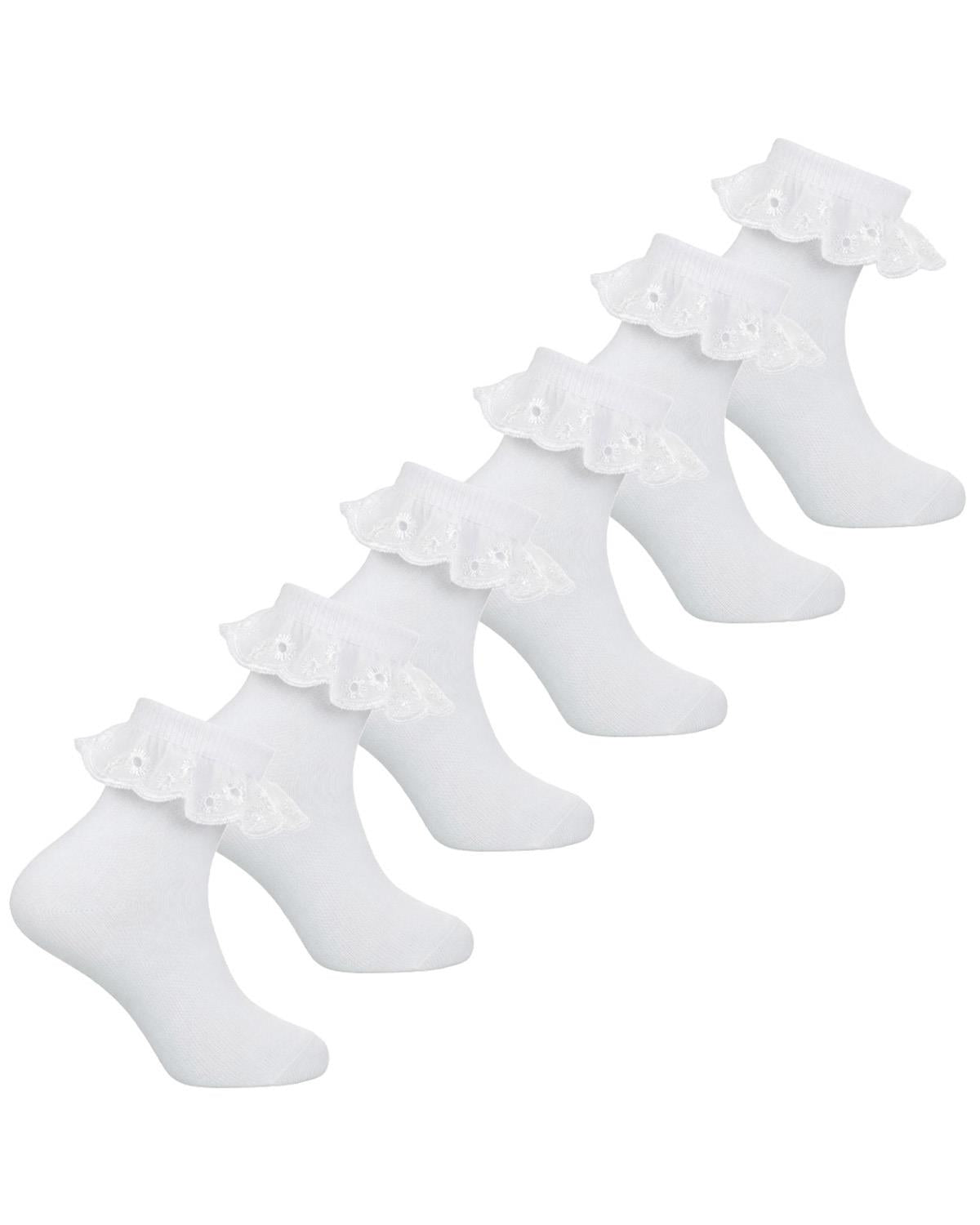 6 Pairs Girls Frilly Lace Ankle Socks