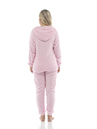 Womens Polished Fleece Slogan Hooded Pyjamas