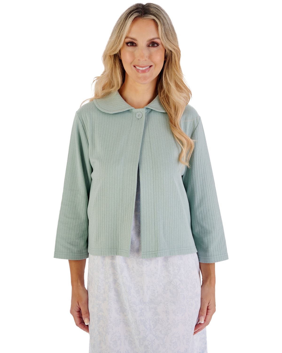 Slenderella Womens 3/4 Sleeve Rib Pattern Bed Jacket
