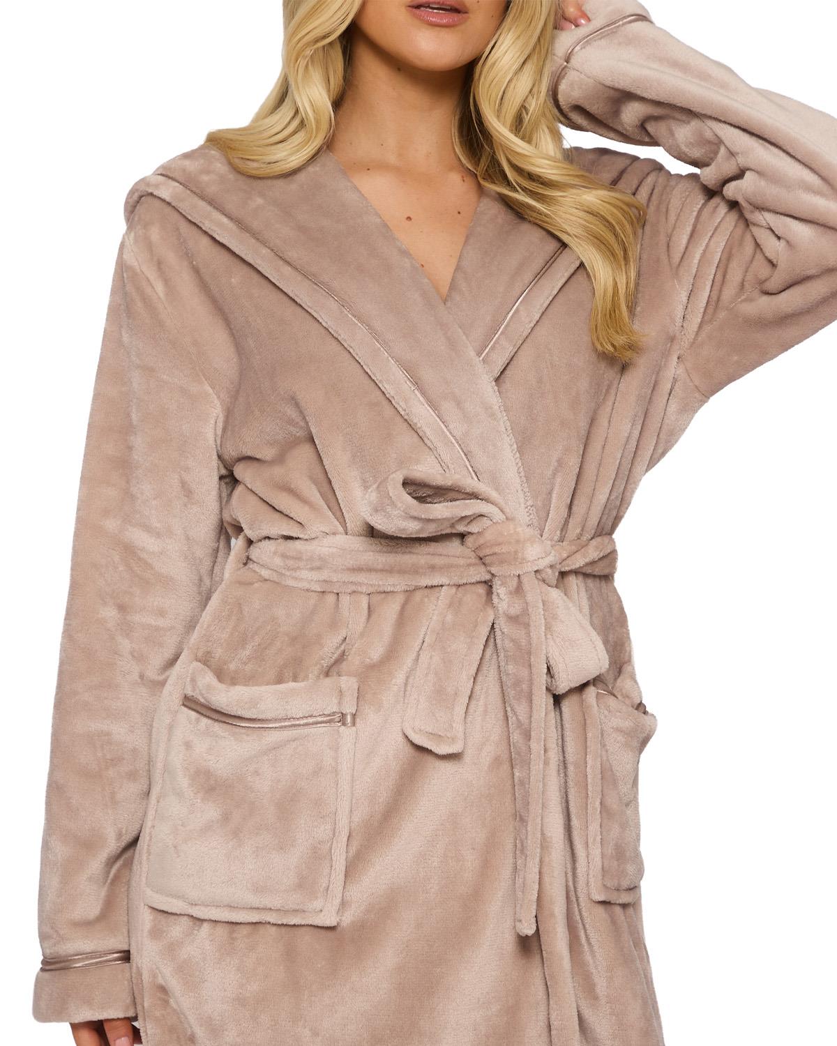 Packaged Robe With Ribbon Loungeable Womens Ribbon Trim Luxury Fleece Hooded Maxi Robe – Slumber Hut