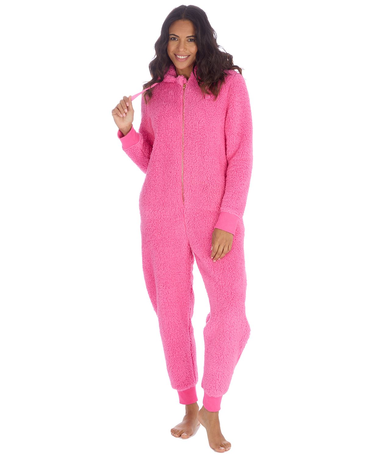 Huggable Womens Borg Zip Hooded Onesies