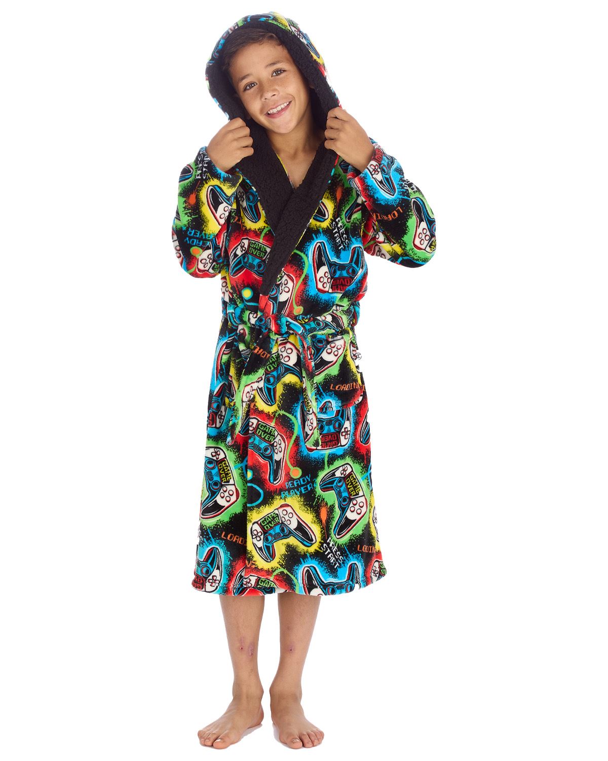 Huggable Kids Hooded Fleece Gaming Dressing Gown