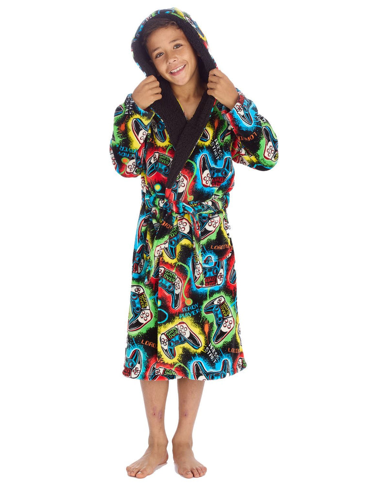 Huggable Kids Hooded Fleece Gaming Dressing Gown