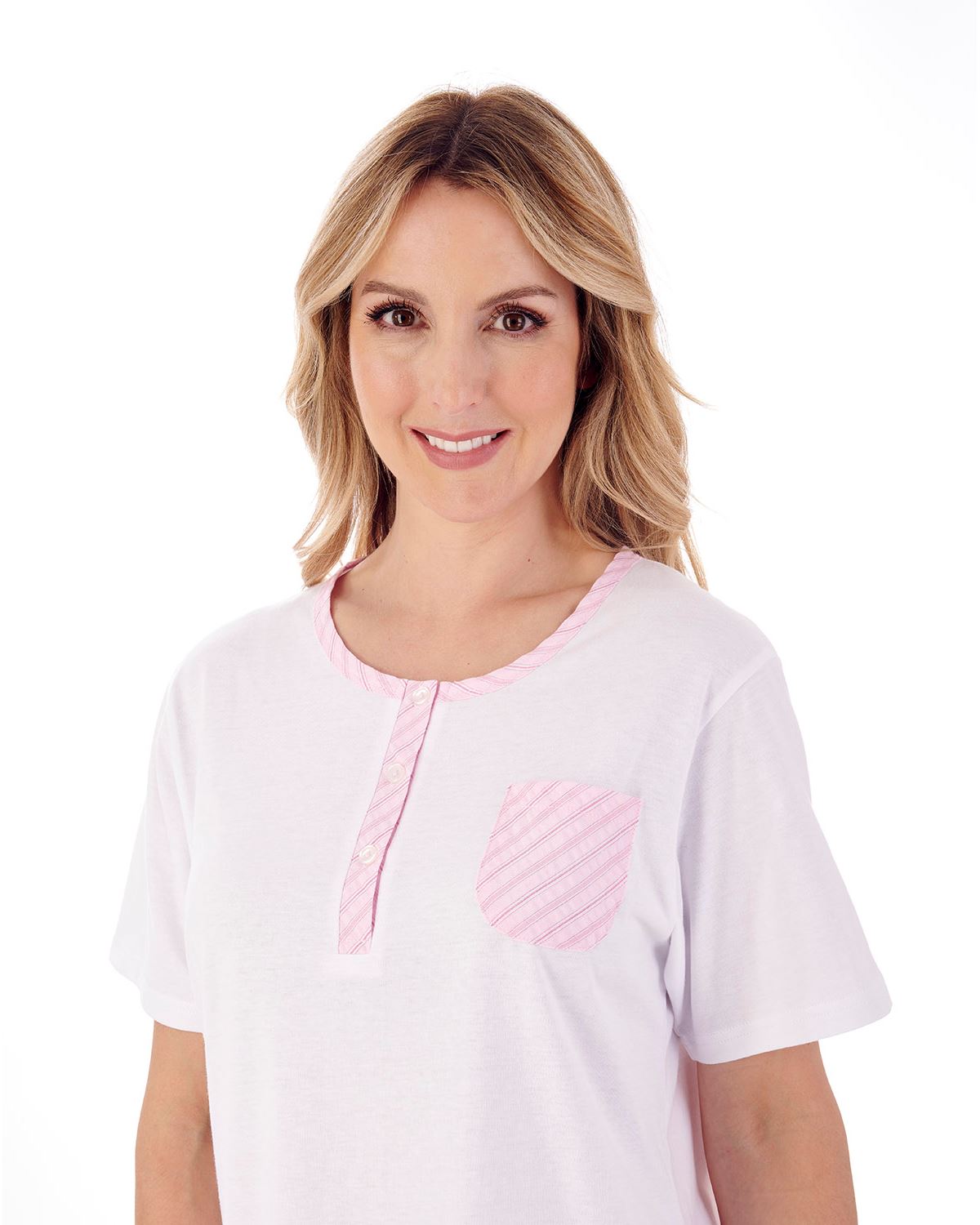 Slenderella Womens Classic Stripe Seersucker Woven Cropped Pyjamas